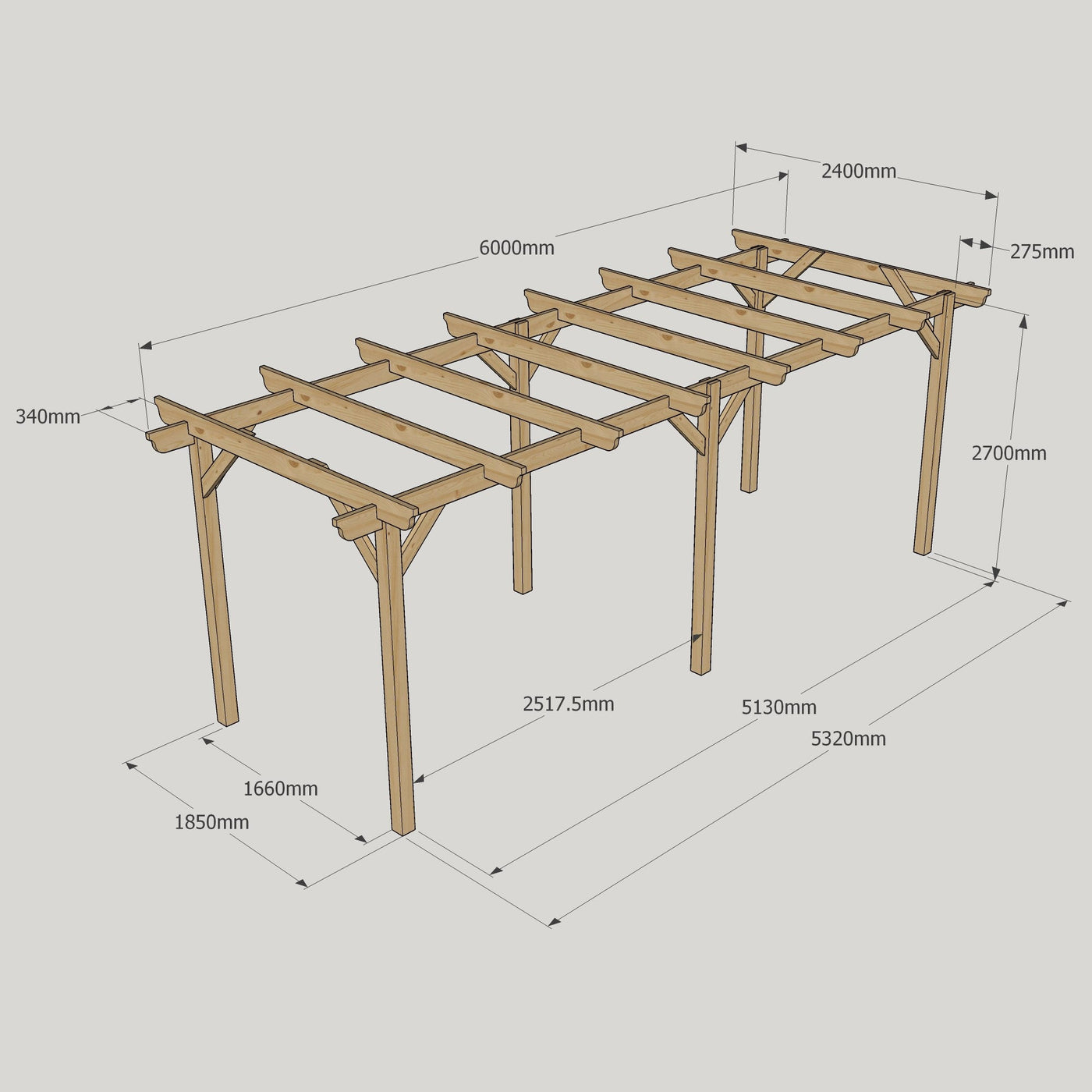 Freestanding Garden Pergola - Rustic Brown - 2.4m Width x 6m Length - image 14
