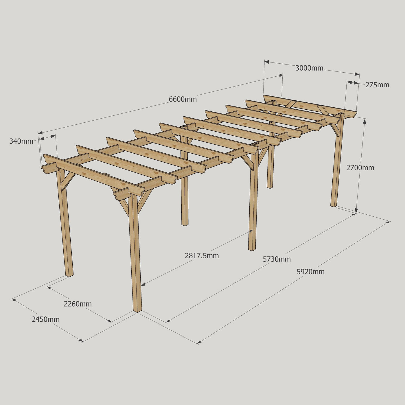 Freestanding Garden Pergola - Rustic Brown - 3m Width x 6.6m Length - image 14