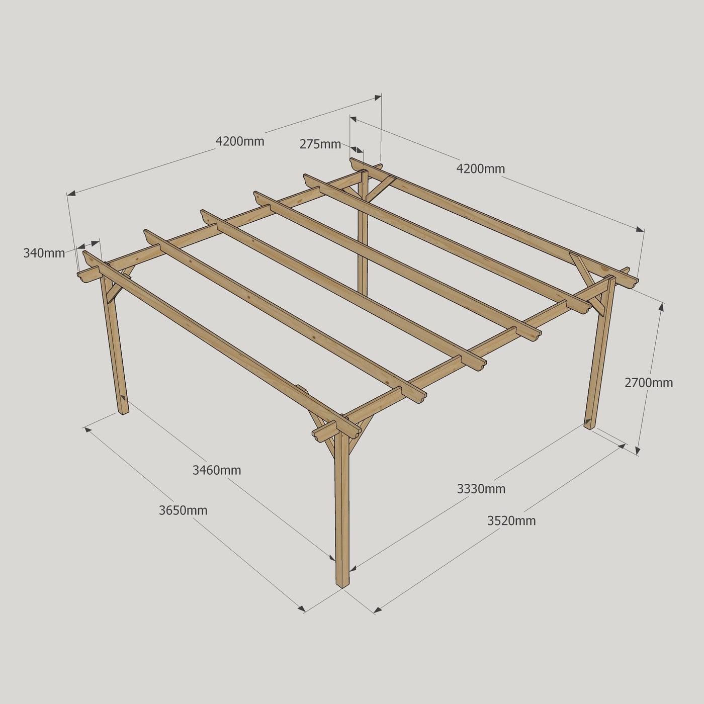 Freestanding Garden Pergola - Rustic Brown - 4.2m Width x 4.2m Length - image 14