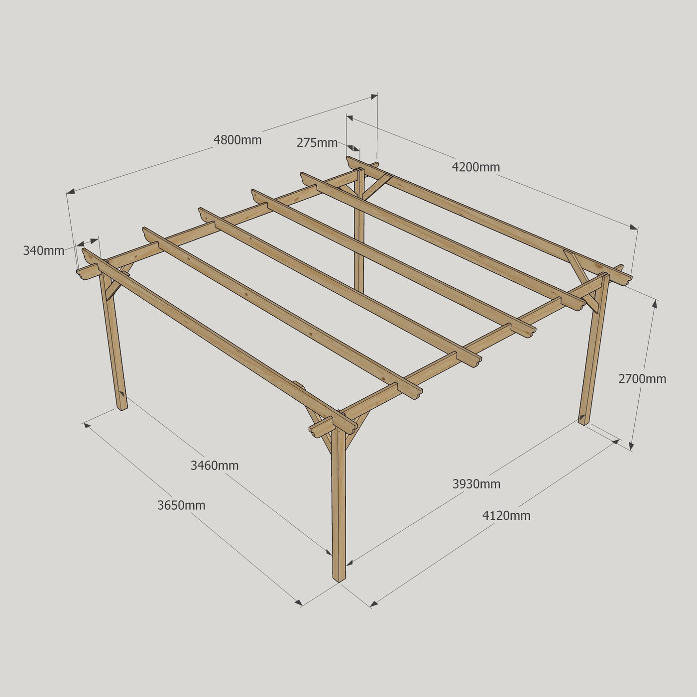 Freestanding Garden Pergola - Rustic Brown - 4.2m Width x 4.8m Length - image 14