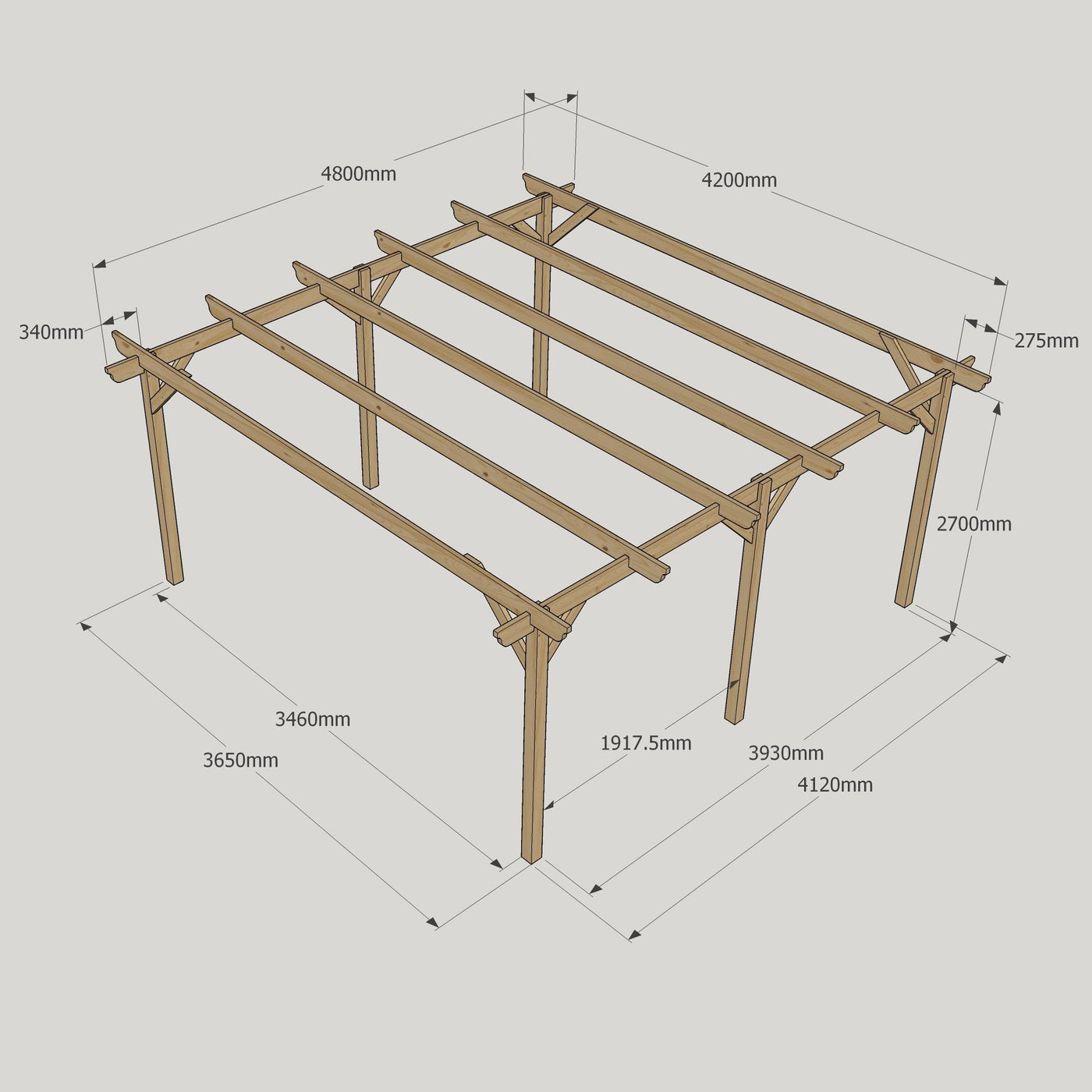 Freestanding Garden Pergola - Rustic Brown - 4.2m Width x 4.8m Length - image 15