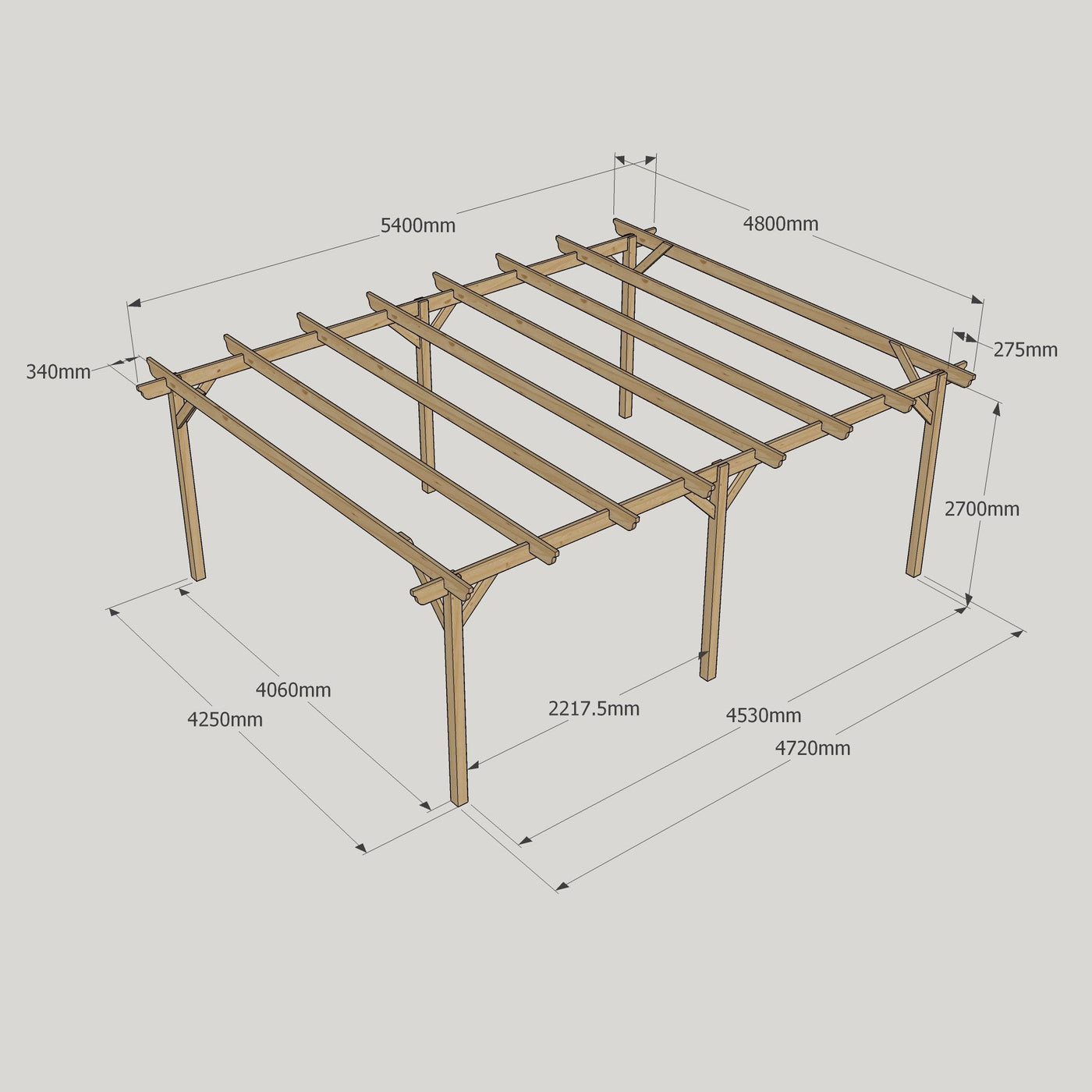 Freestanding Garden Pergola - Rustic Brown - 4.8m Width x 5.4m Length - image 14