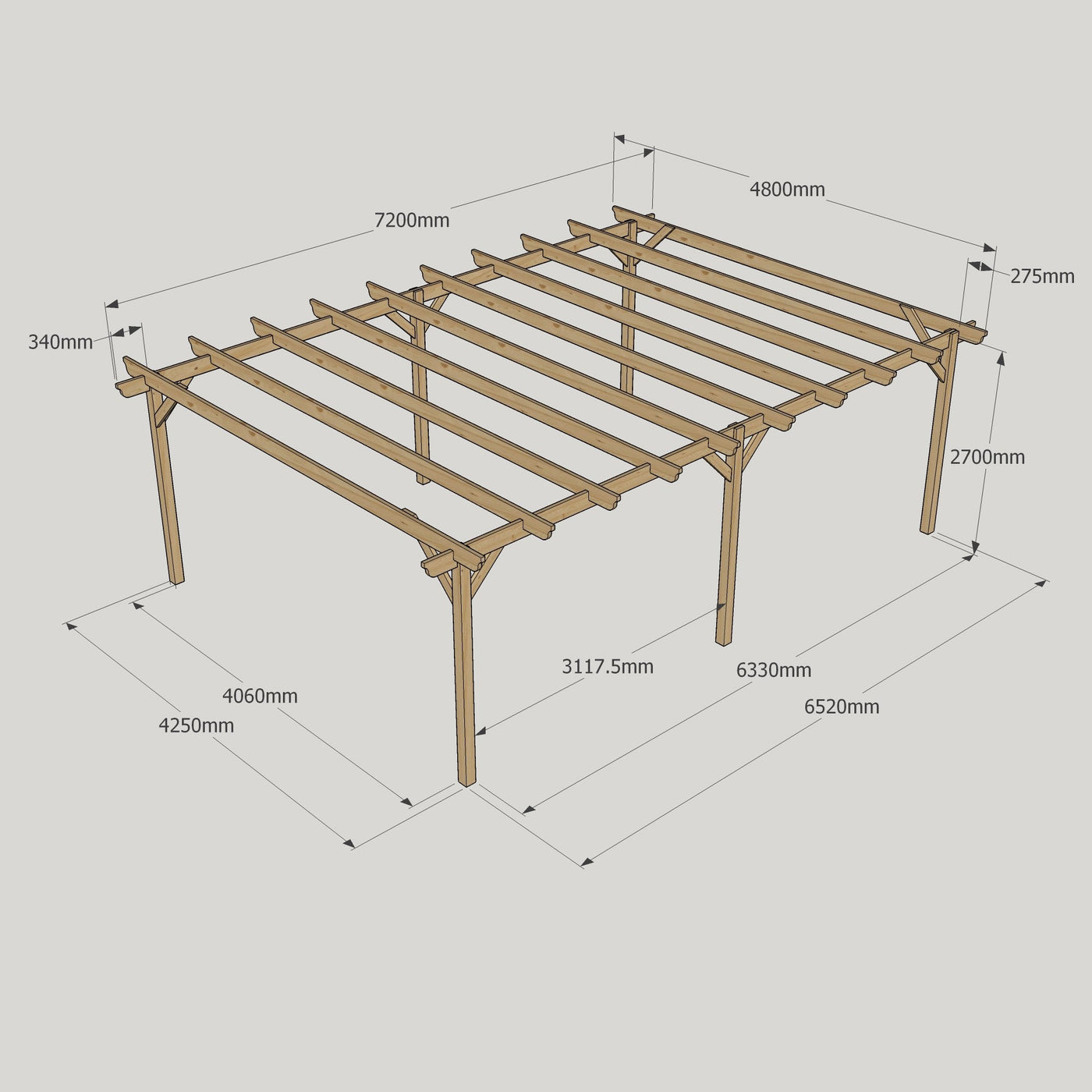 Freestanding Garden Pergola - Rustic Brown - 4.8m Width x 7.2m Length - image 14