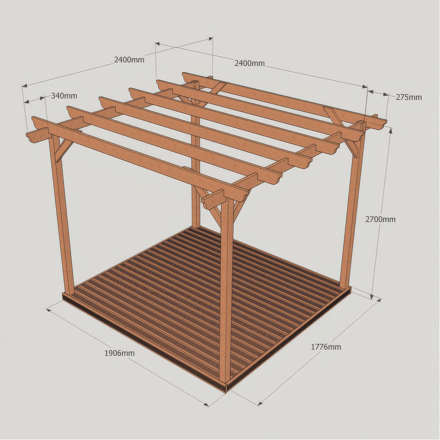 Freestanding Garden Pergola with Decking - Light Green - 2.4m Width x 2.4m Length - image 20