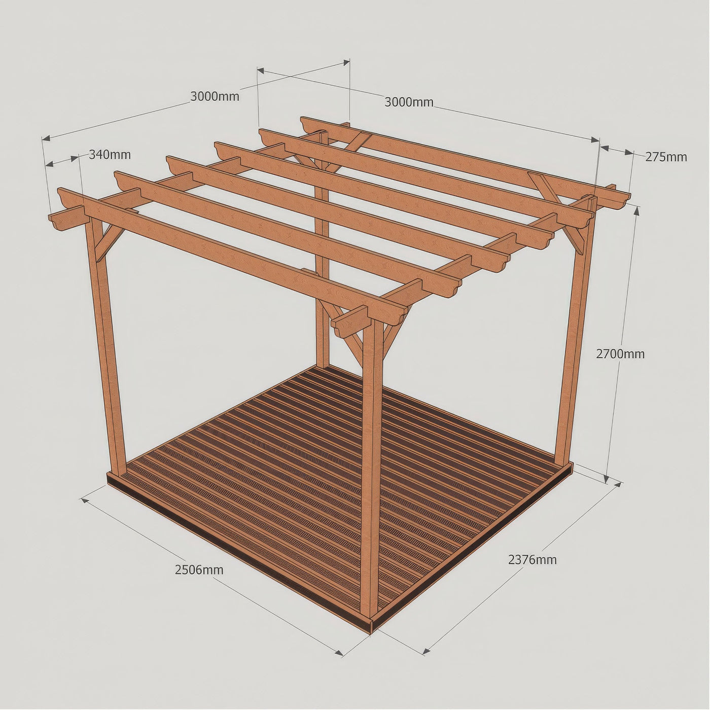 Freestanding Garden Pergola with Decking - Light Green - 3m Width x 3m Length - image 20