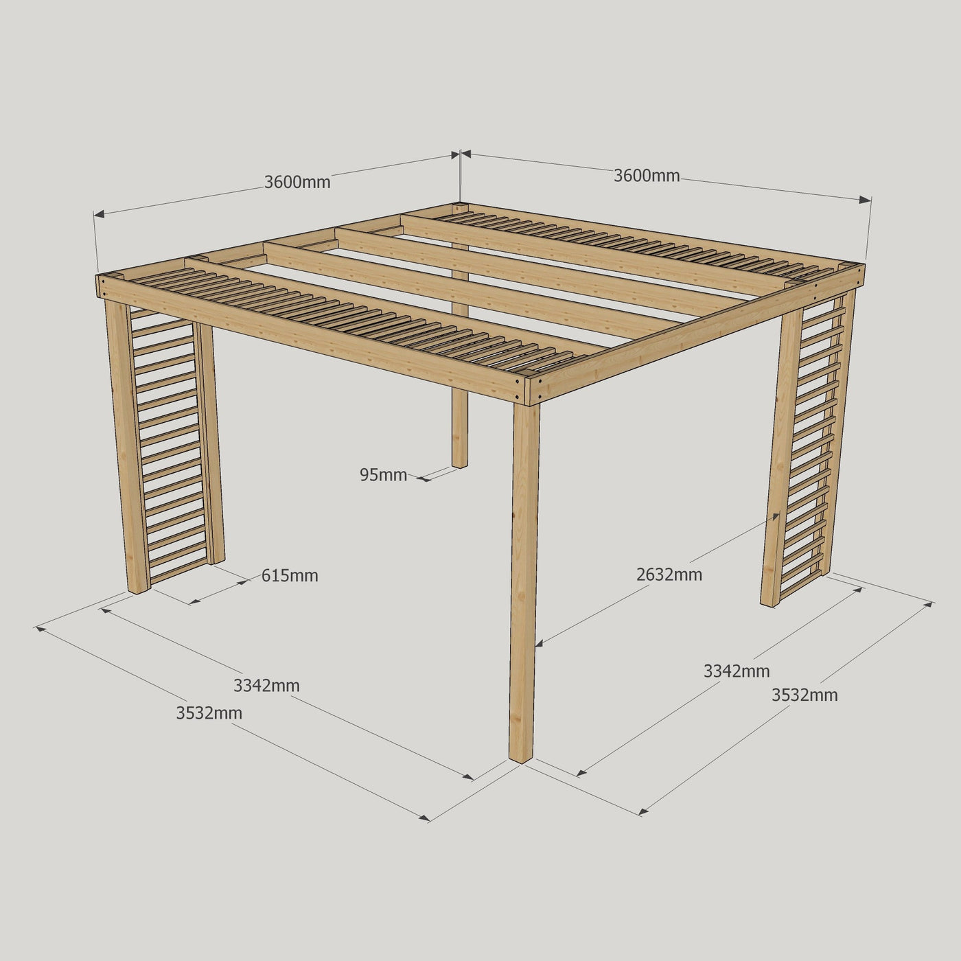 Freestanding Panel Pergola - Rustic Brown - 3.6m Width x 3.6m Length - image 8
