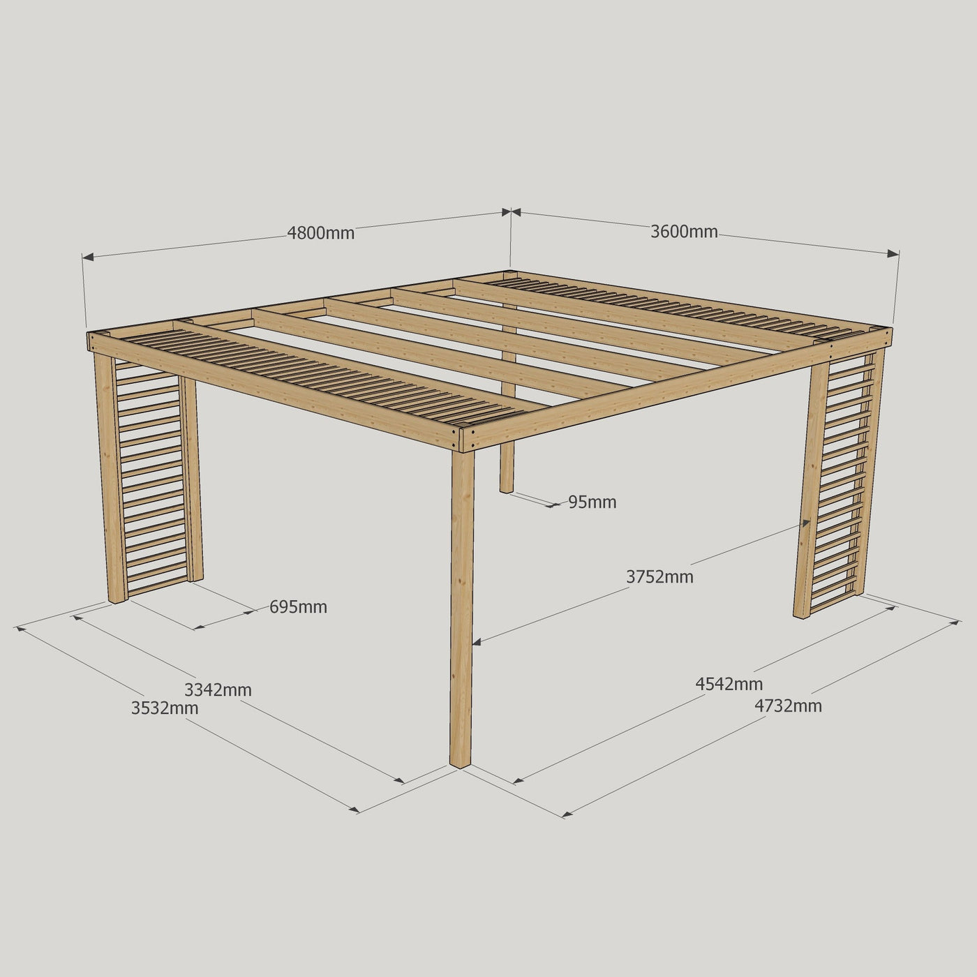 Freestanding Panel Pergola - Rustic Brown - 3.6m Width x 4.8m Length - image 8