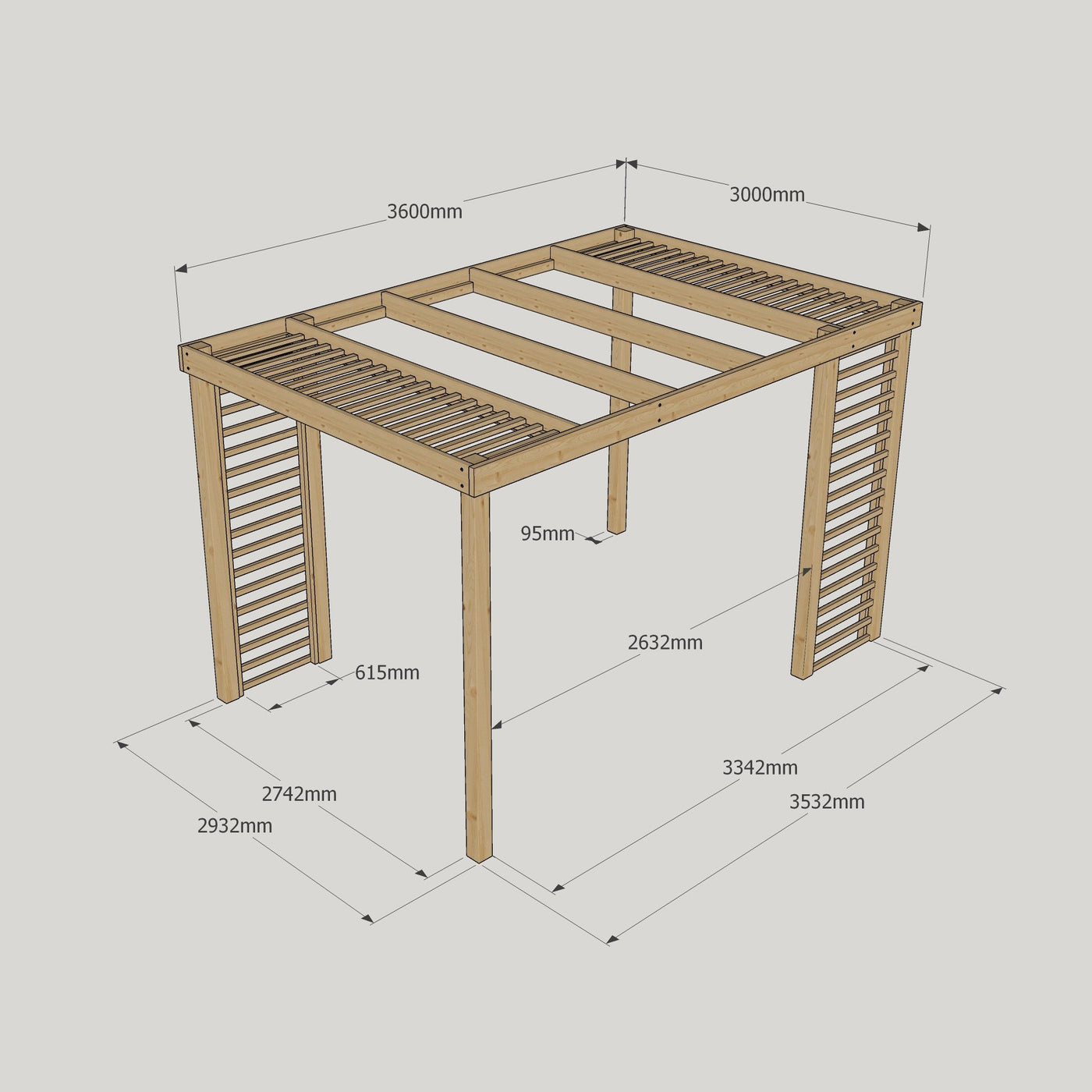 Freestanding Panel Pergola - Rustic Brown - 3m Width x 3.6m Length - image 8