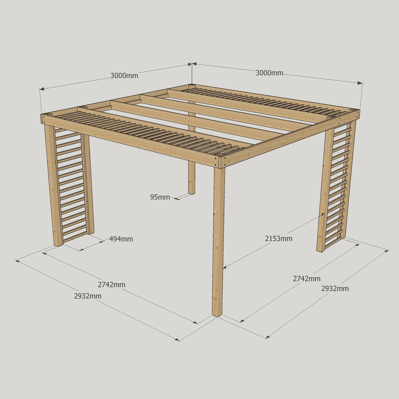Freestanding Panel Pergola - Light Green - 3m Width x 3m Length - image 7