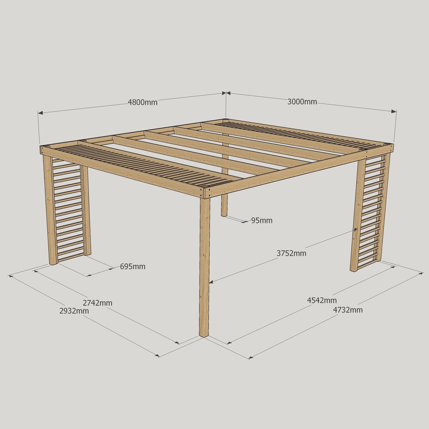 Freestanding Panel Pergola - Rustic Brown - 3m Width x 4.8m Length - image 8