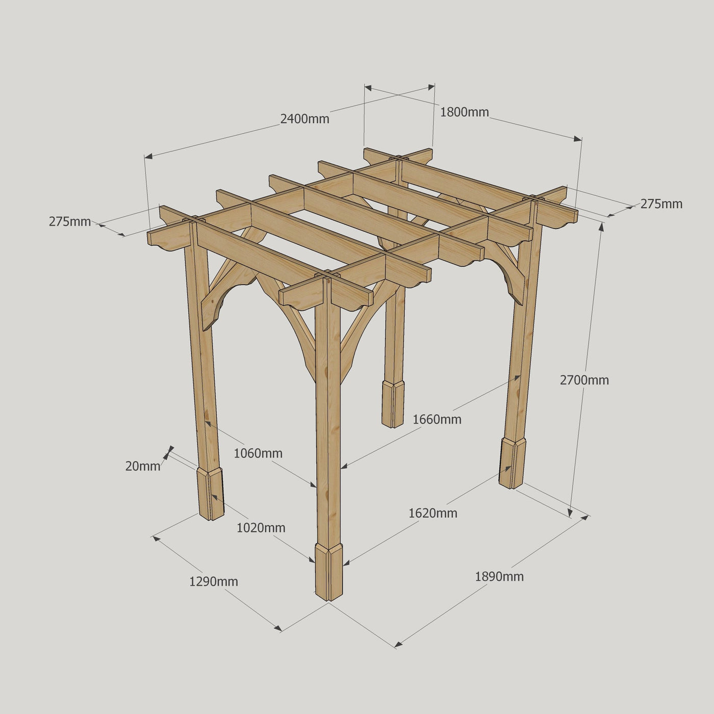 Freestanding Premium Pergola - Rustic Brown - 1.8m Width x 2.4m Length - image 17