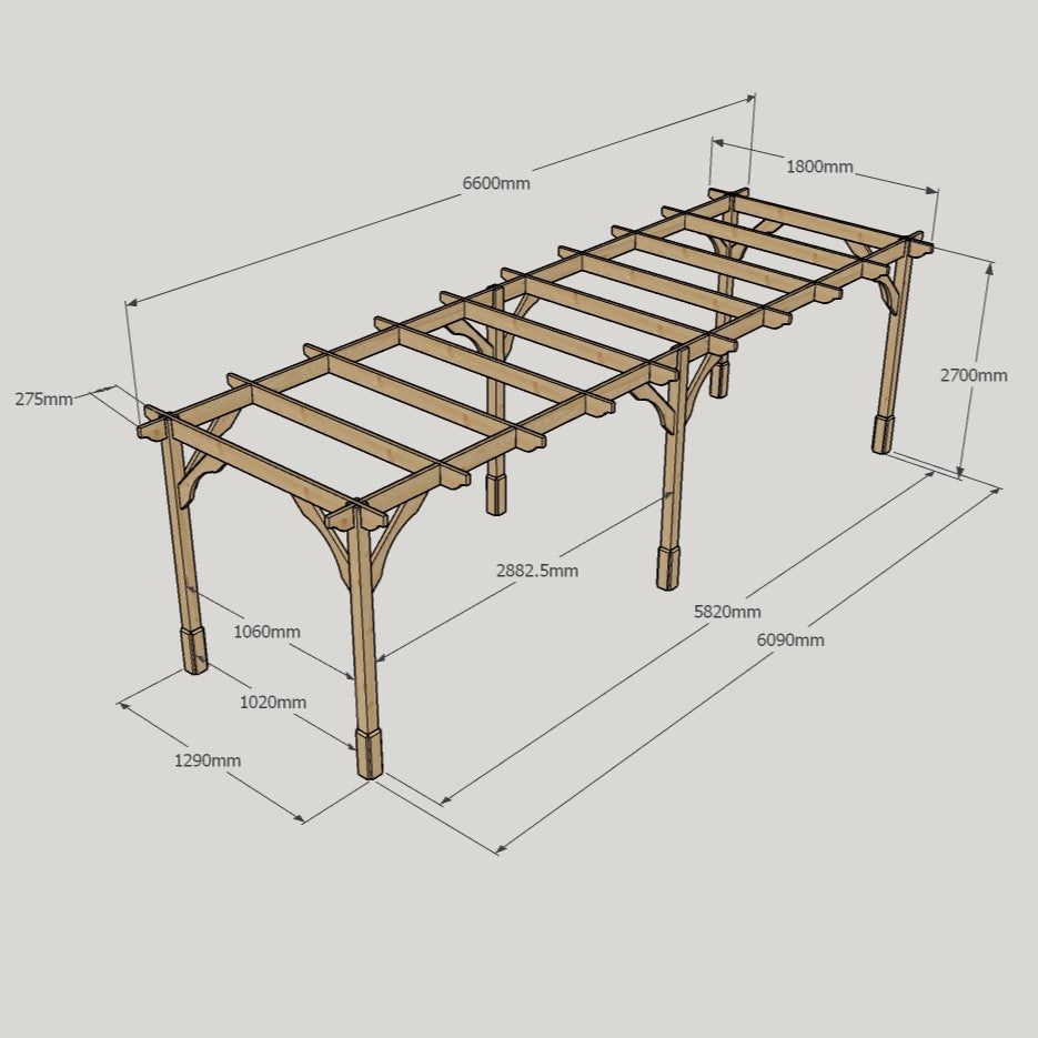 Freestanding Premium Pergola - Rustic Brown - 1.8m Width x 6.6m Length - image 15