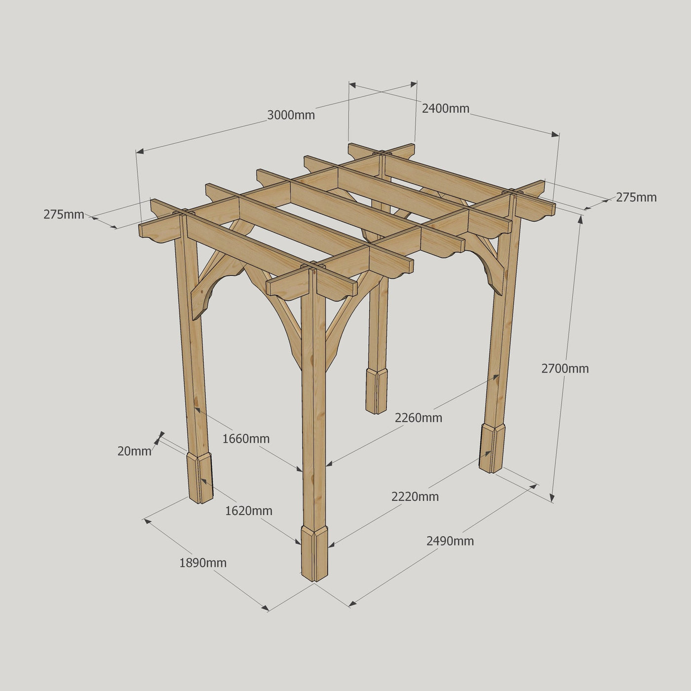 Freestanding Premium Pergola - Rustic Brown - 2.4m Width x 3m Length - image 17
