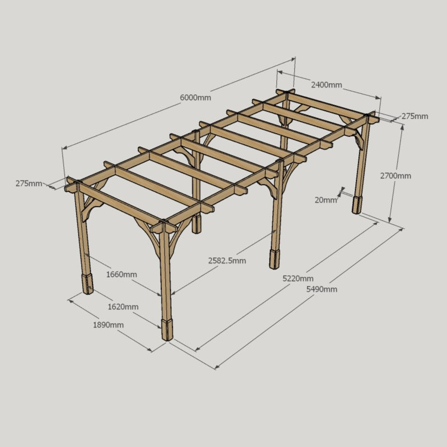 Freestanding Premium Pergola - Rustic Brown - 2.4m Width x 6m Length - image 15