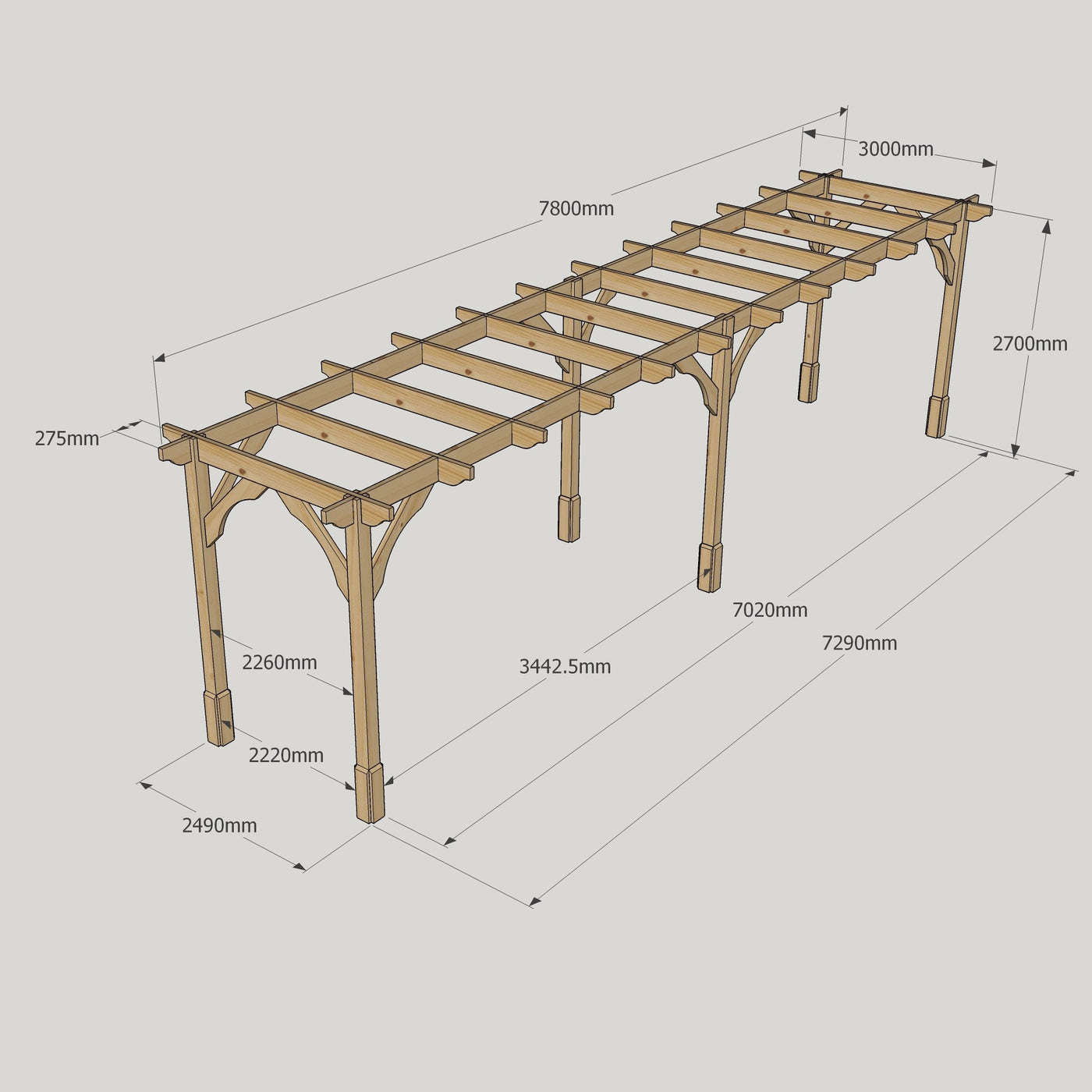 Freestanding Premium Pergola - Rustic Brown - 3m Width x 7.8m Length - image 15