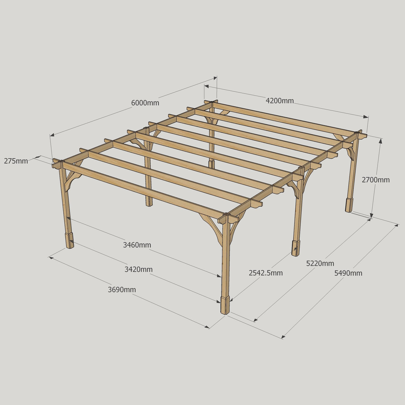 Freestanding Premium Pergola - Rustic Brown - 4.2m Width x 6m Length - image 15