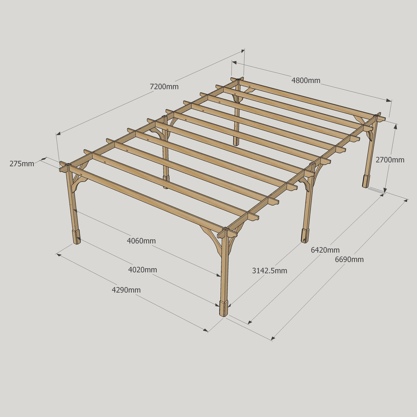 Freestanding Premium Pergola - Rustic Brown - 4.8m Width x 7.2m Length - image 15