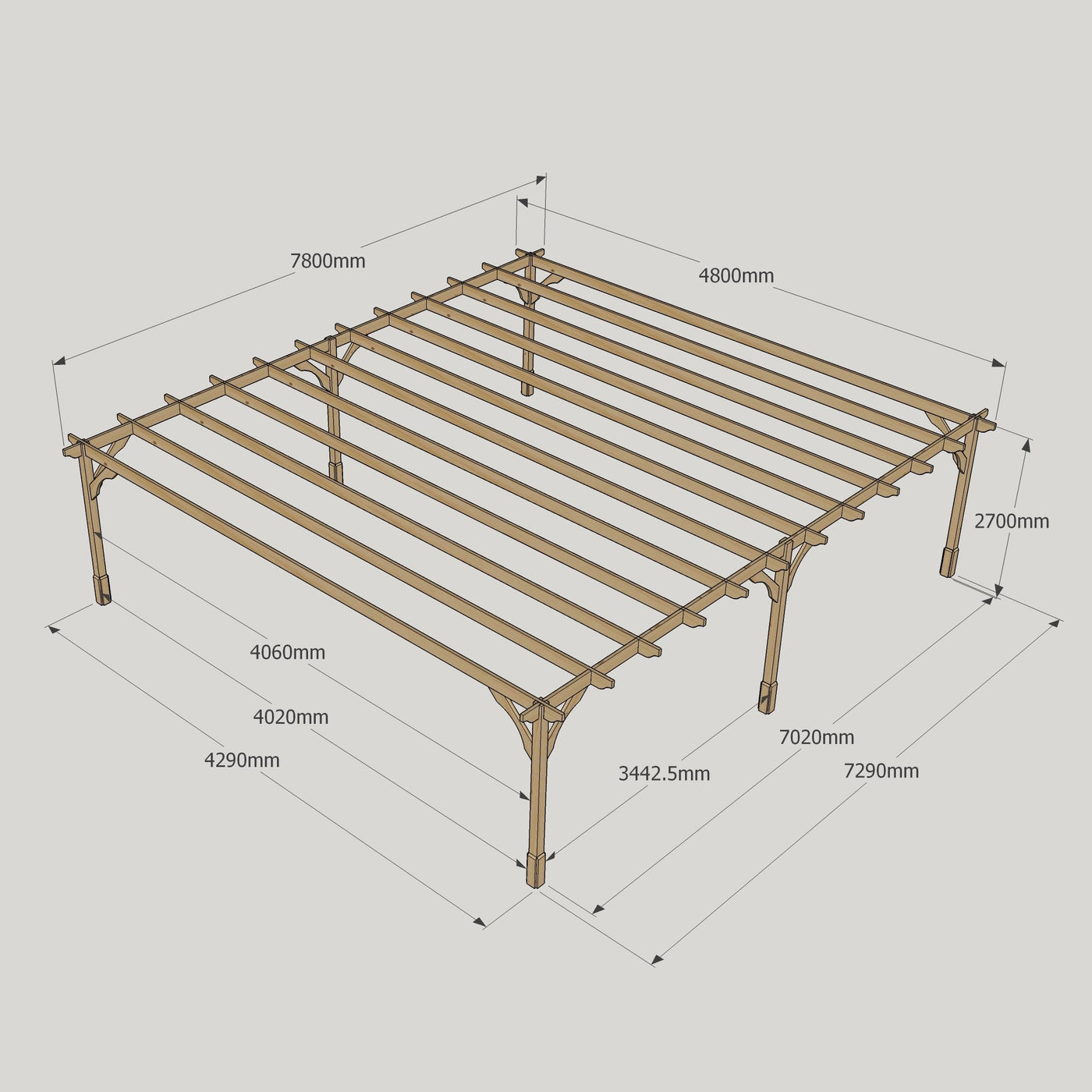 Freestanding Premium Pergola - Rustic Brown - 4.8m Width x 7.8m Length - image 15