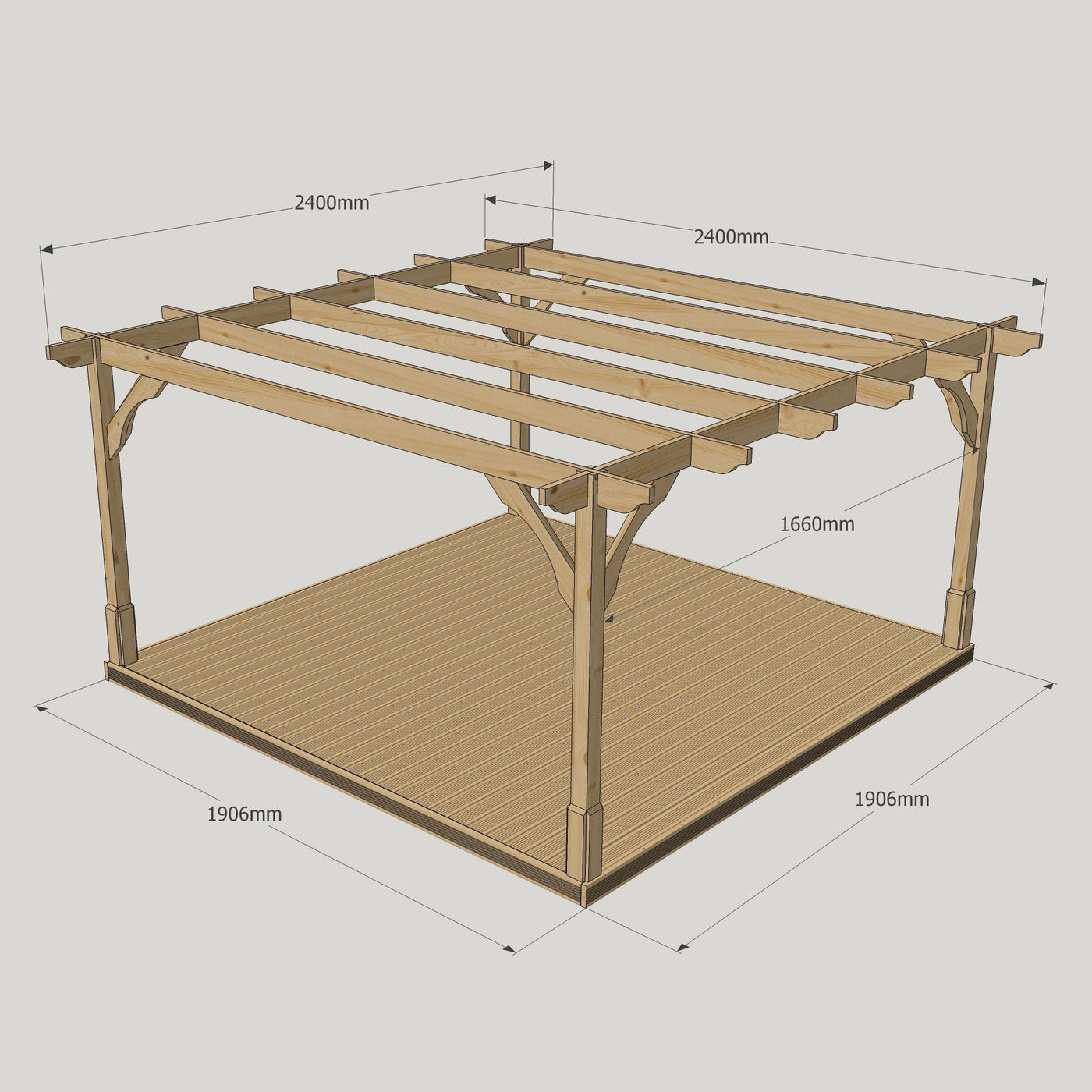 Freestanding Premium Pergola with Decking - Rustic Brown - 2.4m Width x 2.4m Length - image 14
