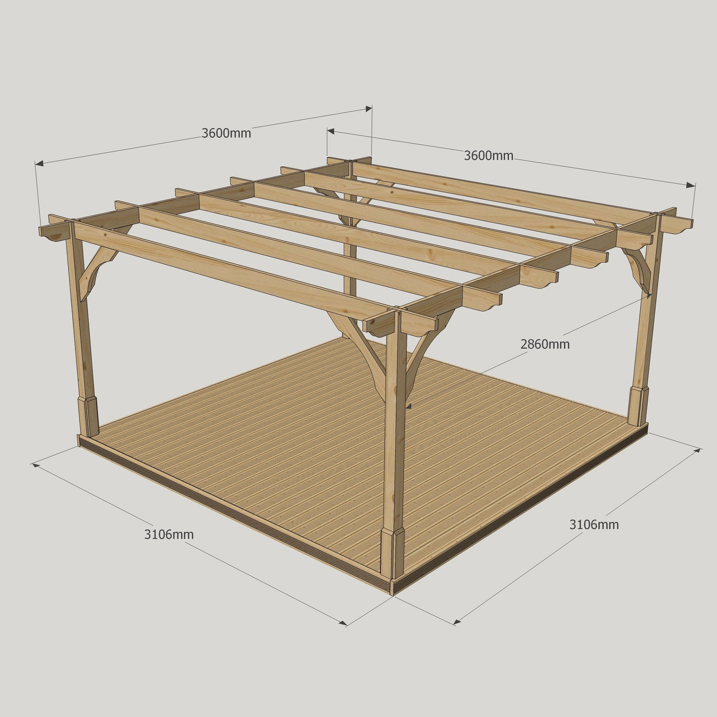 Freestanding Premium Pergola with Decking - Rustic Brown - 3.6m Width x 3.6m Length - image 14