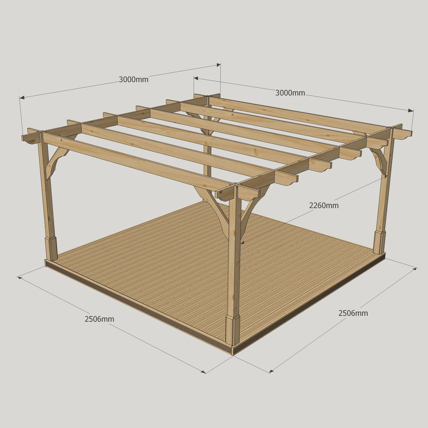 Freestanding Premium Pergola with Decking - Rustic Brown - 3m Width x 3m Length - image 14