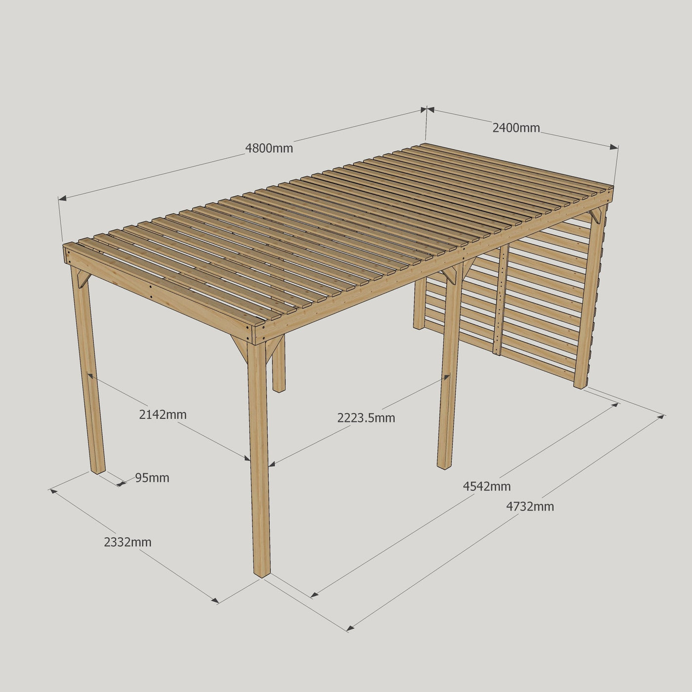 Freestanding Shade Pergola - Rustic Brown - 2.4m Width x 4.8m Length - image 7