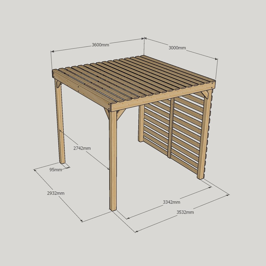 Freestanding Shade Pergola - Rustic Brown - 3m Width x 3.6m Length - image 7