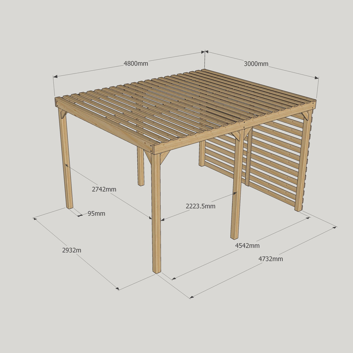 Freestanding Shade Pergola - Rustic Brown - 3m Width x 4.8m Length - image 7