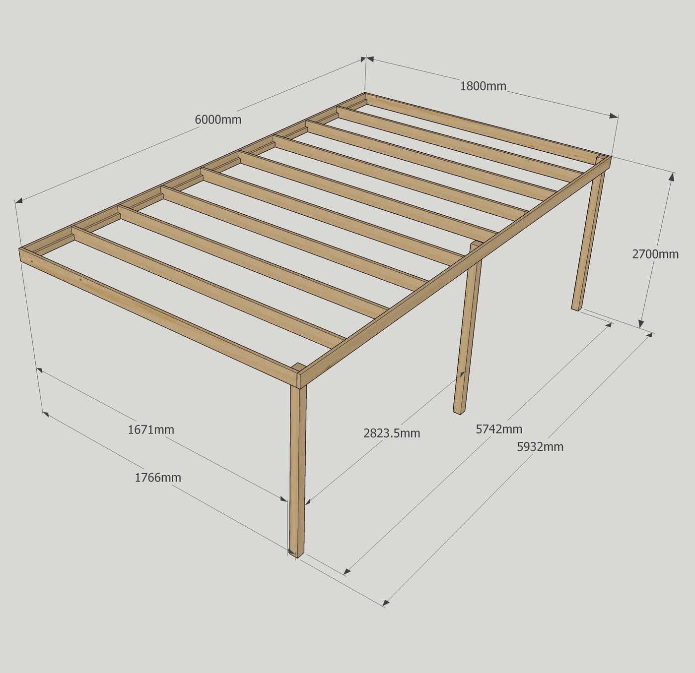 Wall Mounted Box Pergola - Rustic Brown - 1.8m Depth x 6m Length - image 12