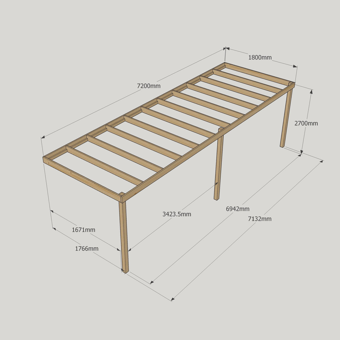 Wall Mounted Box Pergola - Rustic Brown - 1.8m Depth x 7.2m Length - image 12