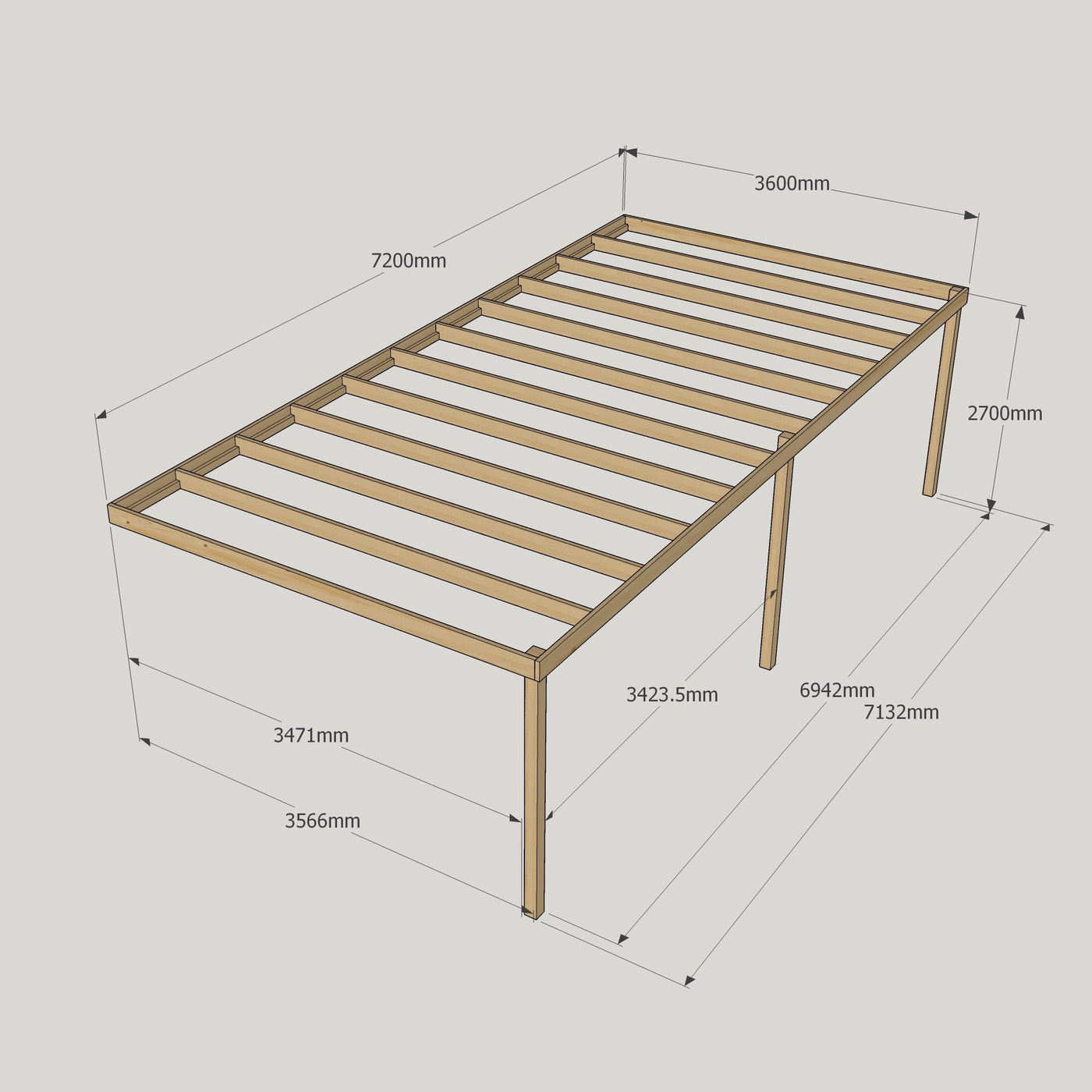Wall Mounted Box Pergola - Rustic Brown - 3.6m Depth x 7.2m Length - image 12
