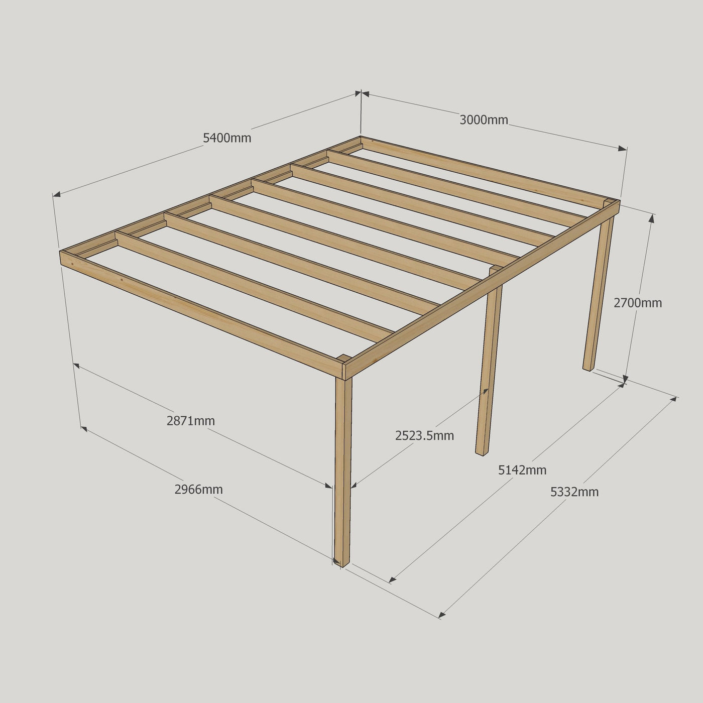 Wall Mounted Box Pergola - Rustic Brown - 3m Depth x 5.4m Length - image 12