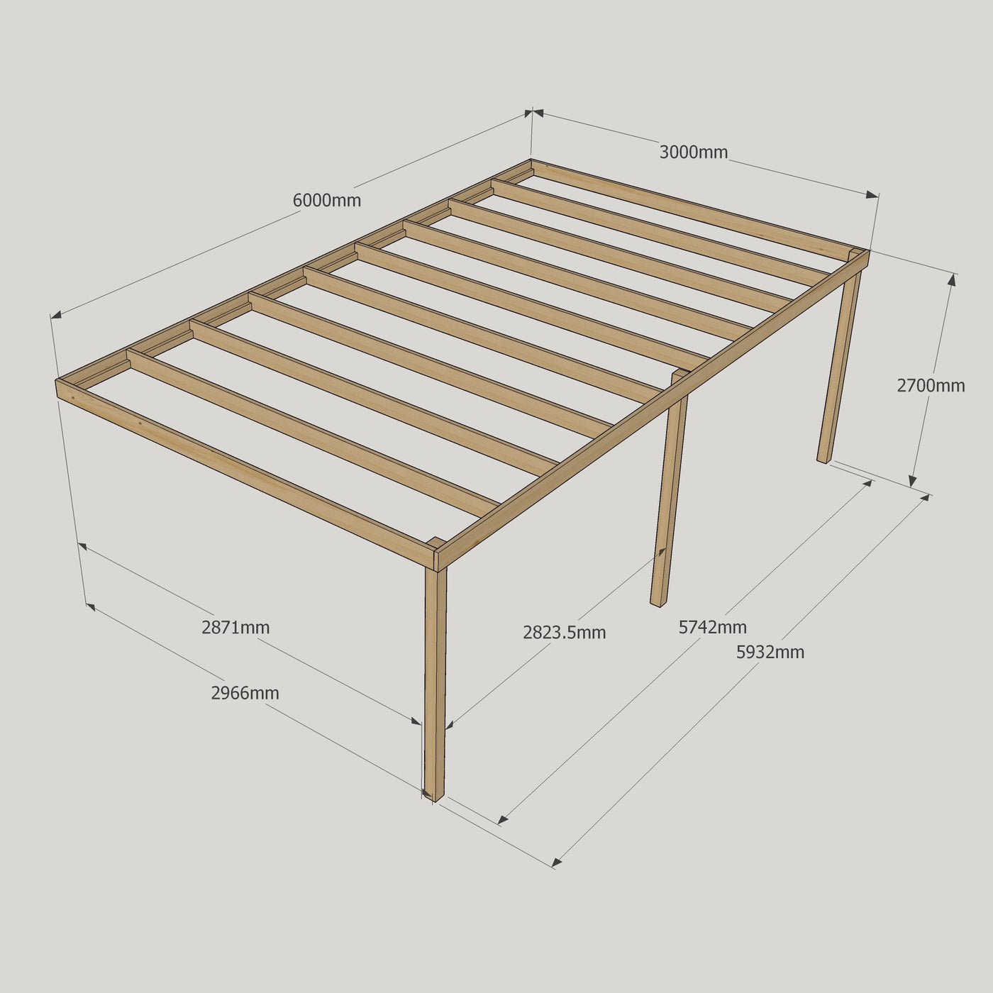 Wall Mounted Box Pergola - Rustic Brown - 3m Depth x 6m Length - image 12