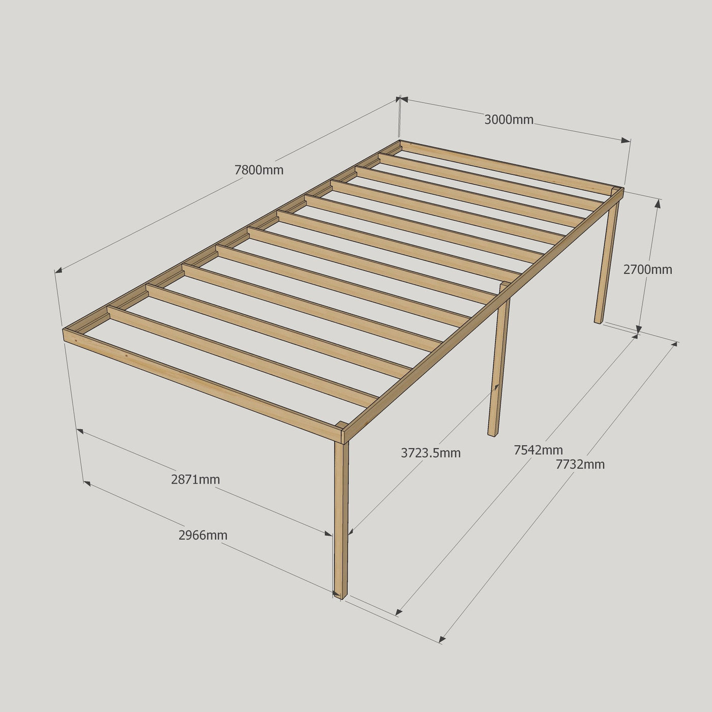 Wall Mounted Box Pergola - Rustic Brown - 3m Depth x 7.8m Length - image 12