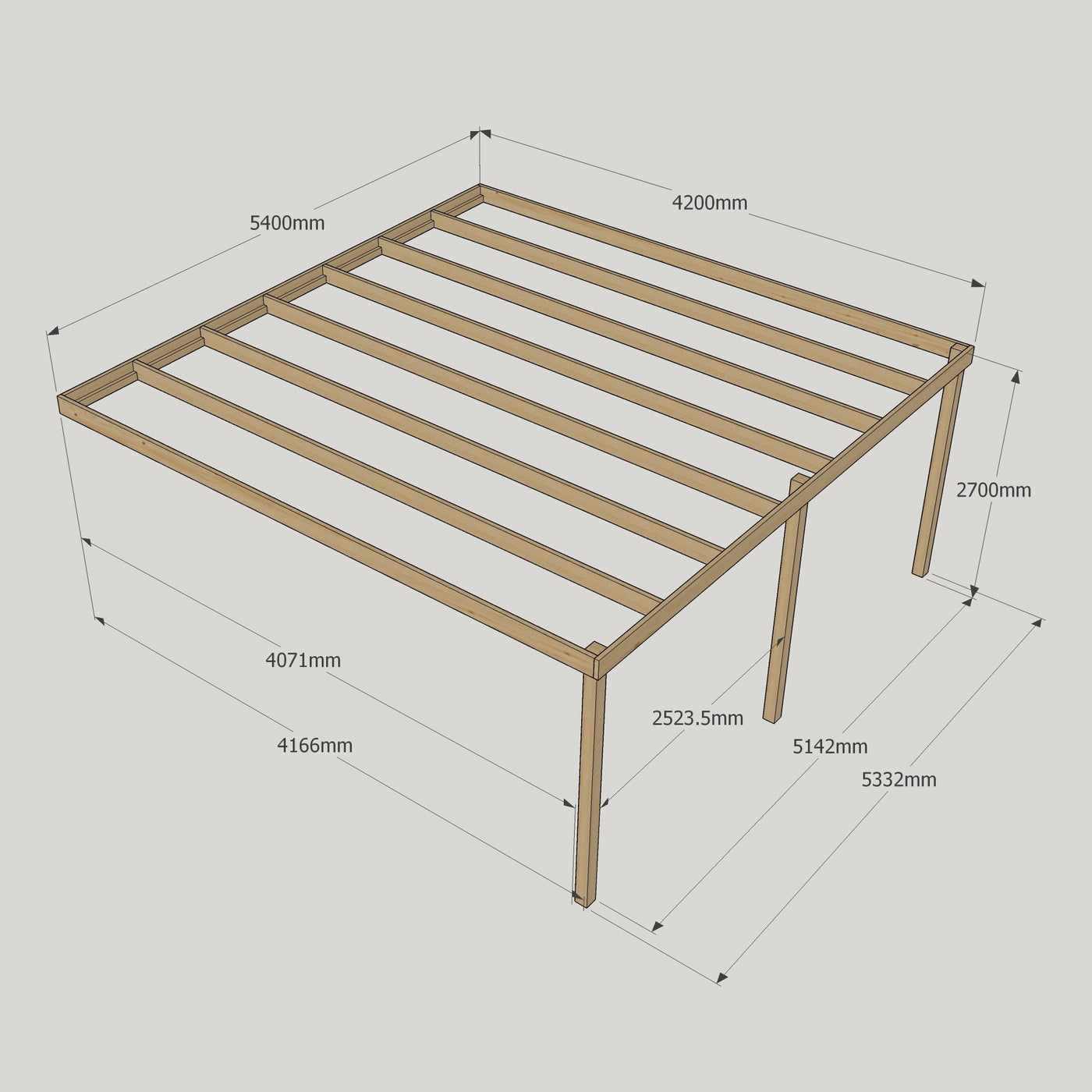 Wall Mounted Box Pergola - Rustic Brown - 4.2m Depth x 5.4m Length - image 12