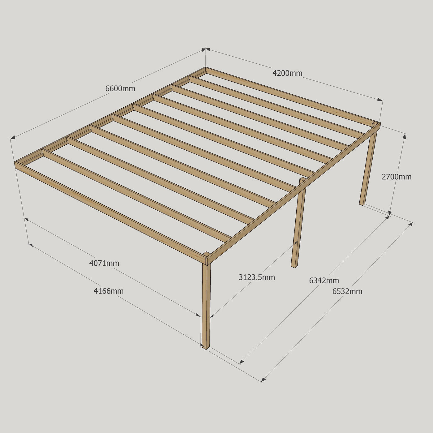 Wall Mounted Box Pergola - Rustic Brown - 4.2m Depth x 6.6m Length - image 12