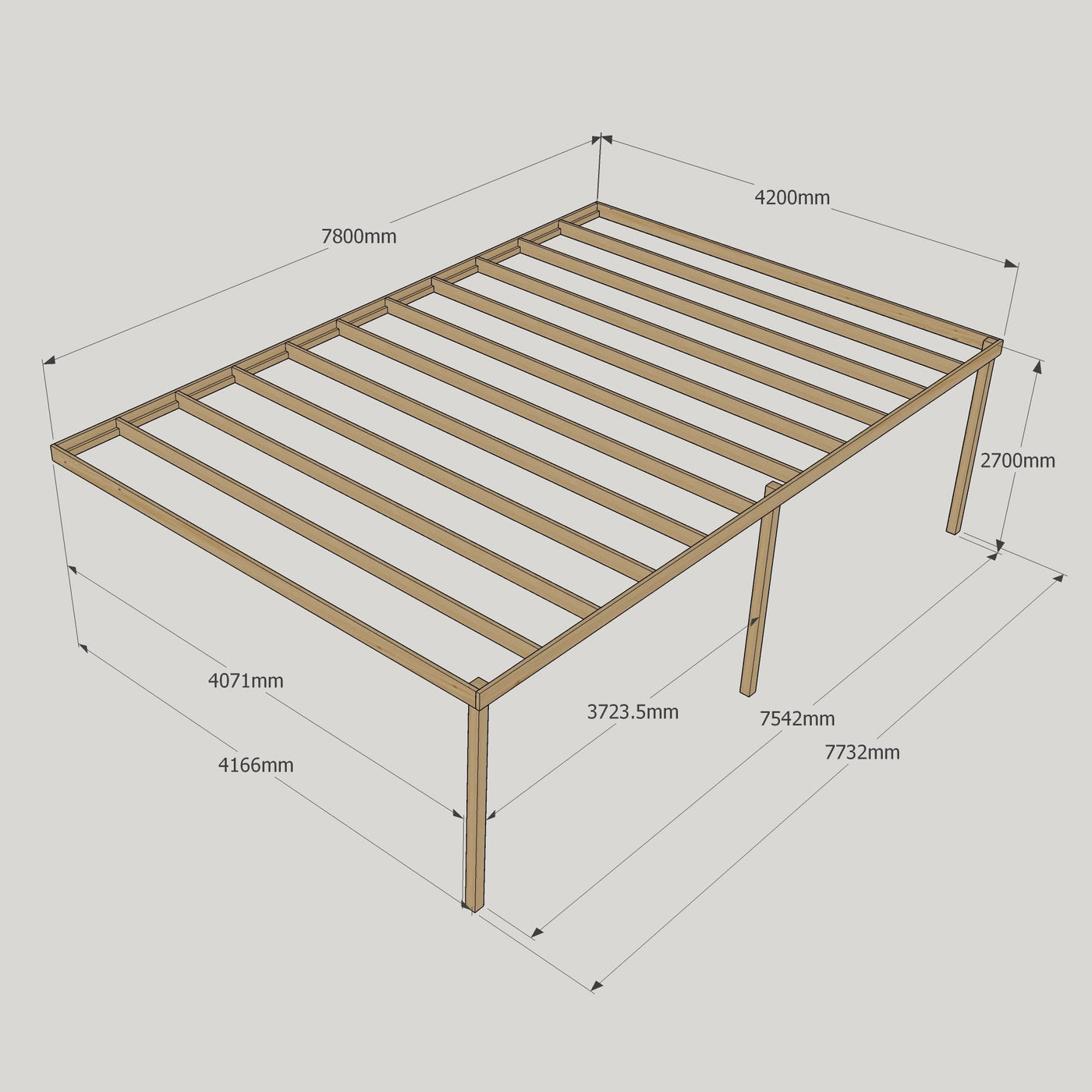 Wall Mounted Box Pergola - Rustic Brown - 4.2m Depth x 7.8m Length - image 12