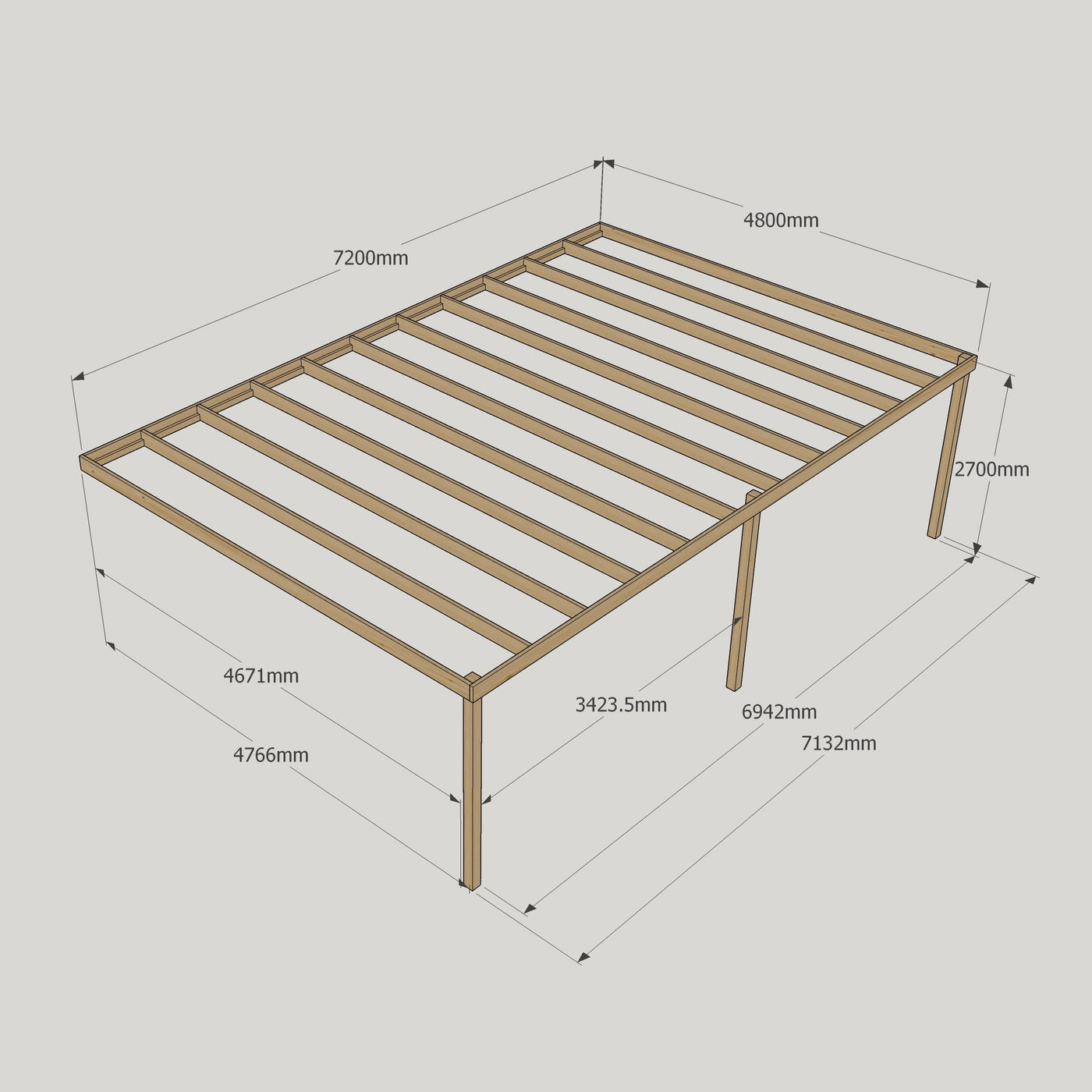 Wall Mounted Box Pergola - Rustic Brown - 4.8m Depth x 7.2m Length - image 12
