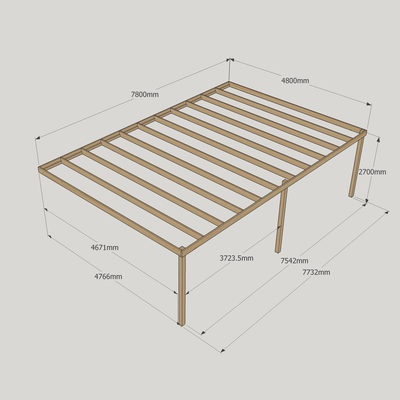 Wall Mounted Box Pergola - Rustic Brown - 4.8m Depth x 7.8m Length - image 12