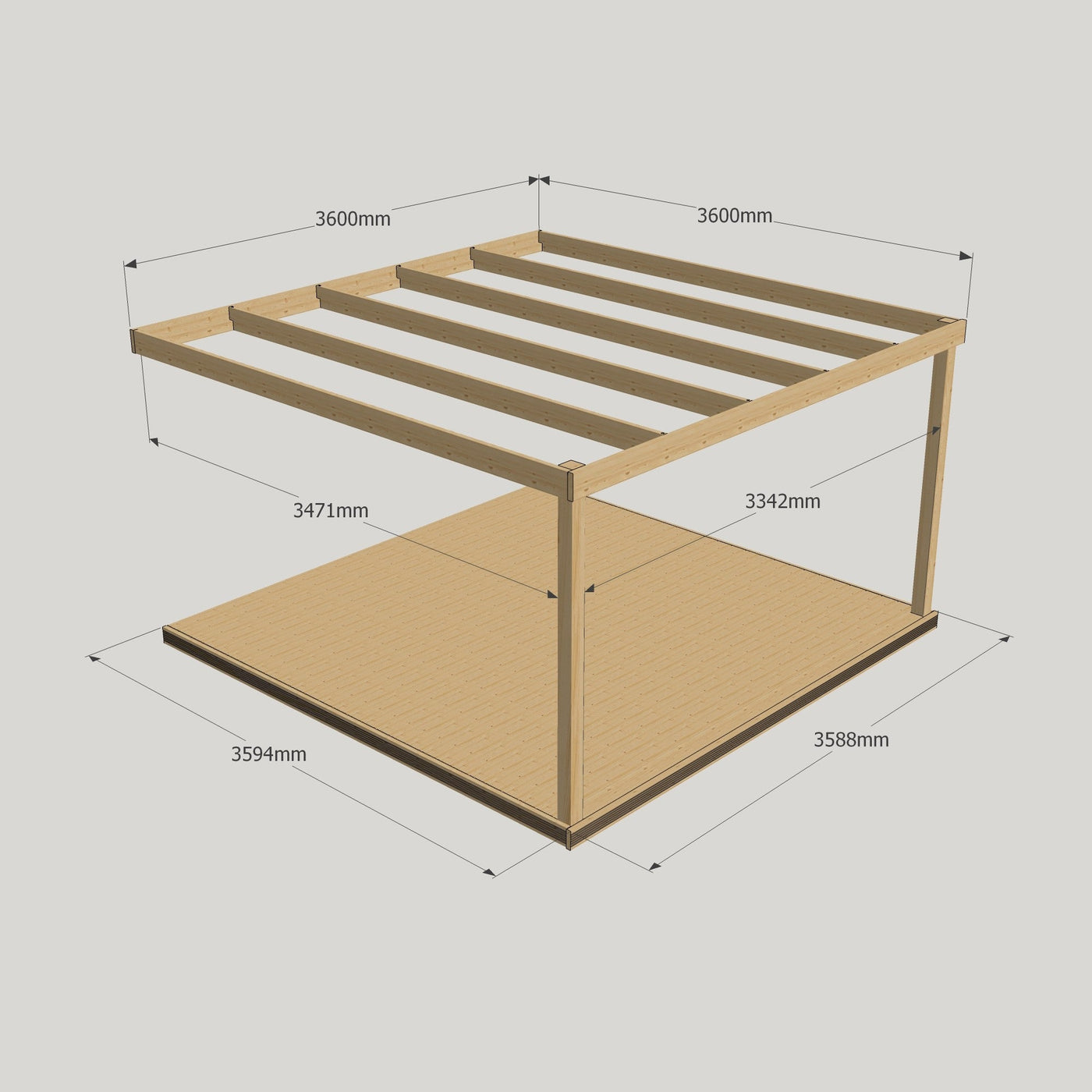Wall Mounted Box Pergola with Decking - Light Green - 3.6m Depth x 3.6m Length - image 10