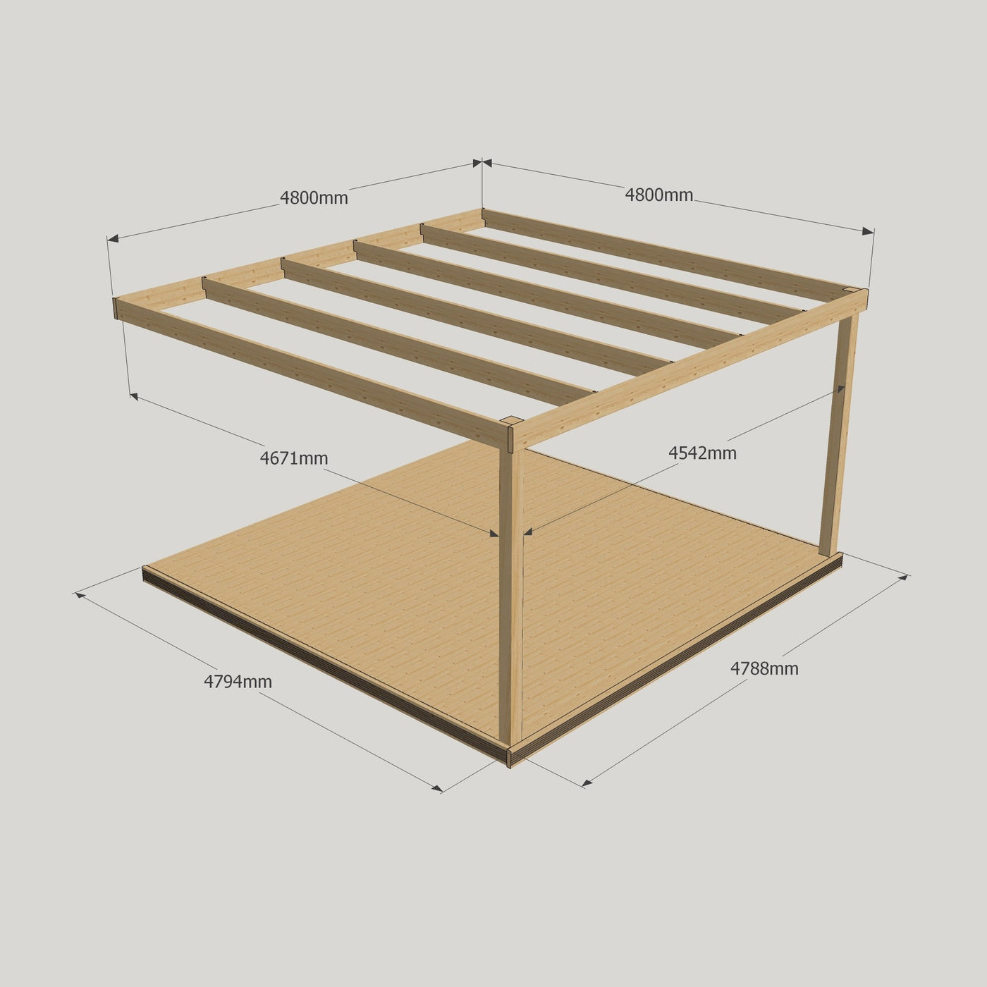 Wall Mounted Box Pergola with Decking - Rustic Brown - 4.8m Depth x 4.8m Length - image 10