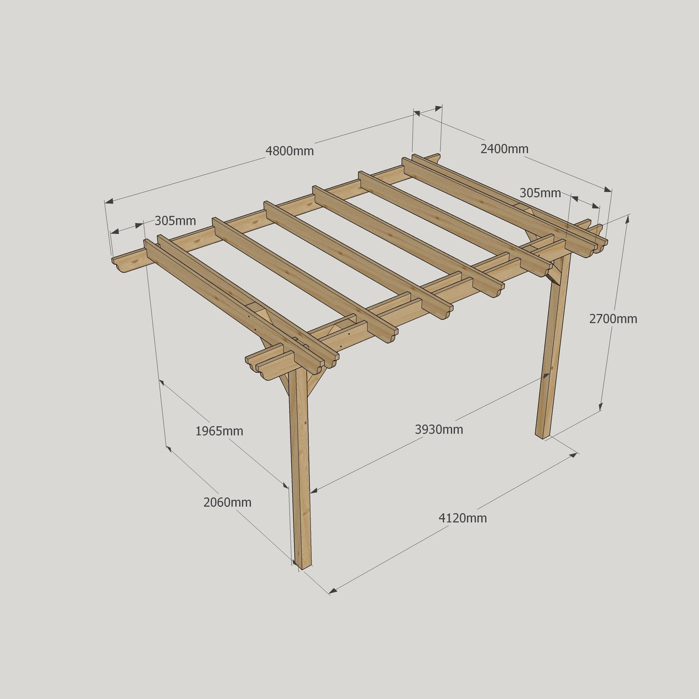 Wall Mounted Double Garden Pergola - Rustic Brown - 2.4m Depth x 4.8m Length - image 11