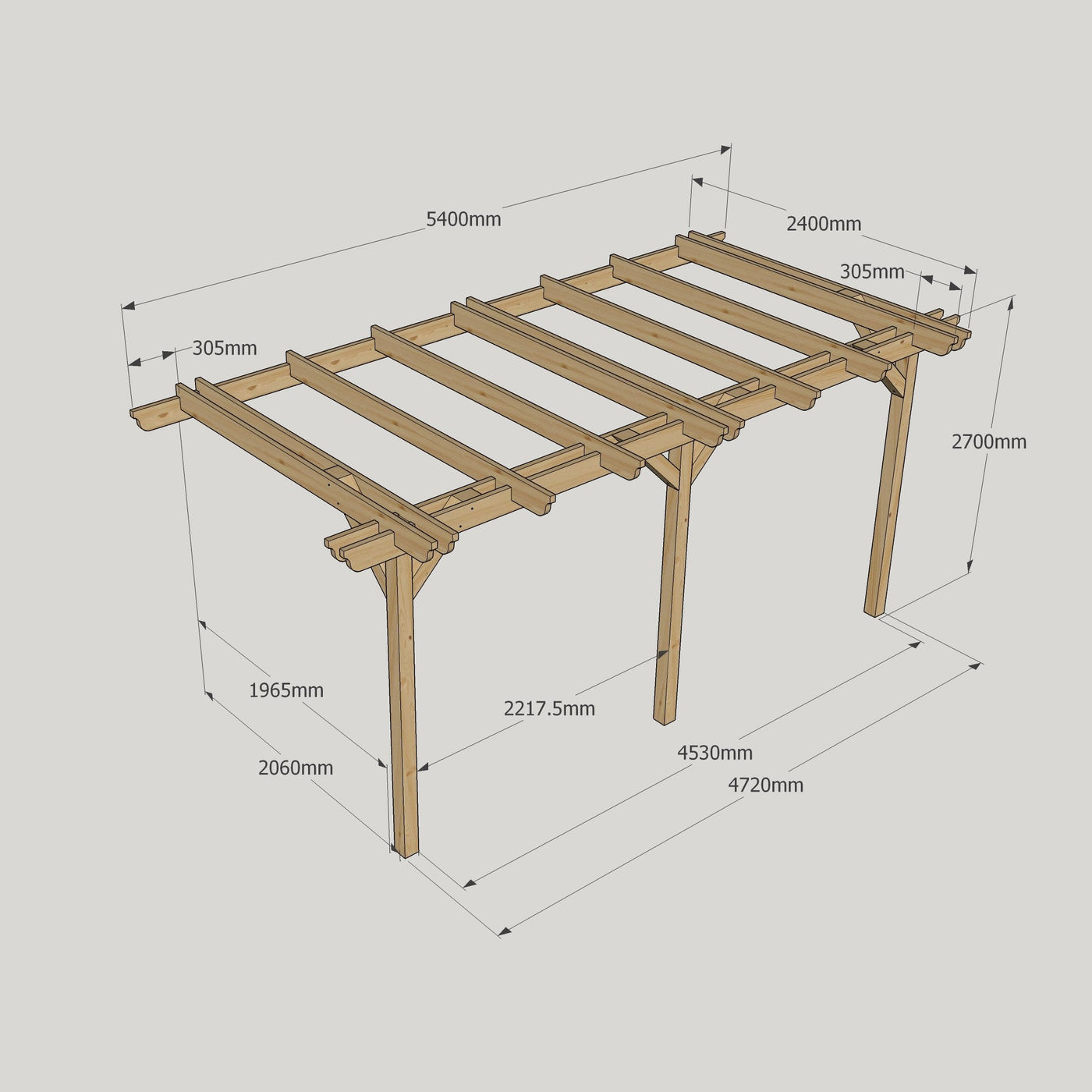 Wall Mounted Double Garden Pergola - Rustic Brown - 2.4m Depth x 5.4m Length - image 11