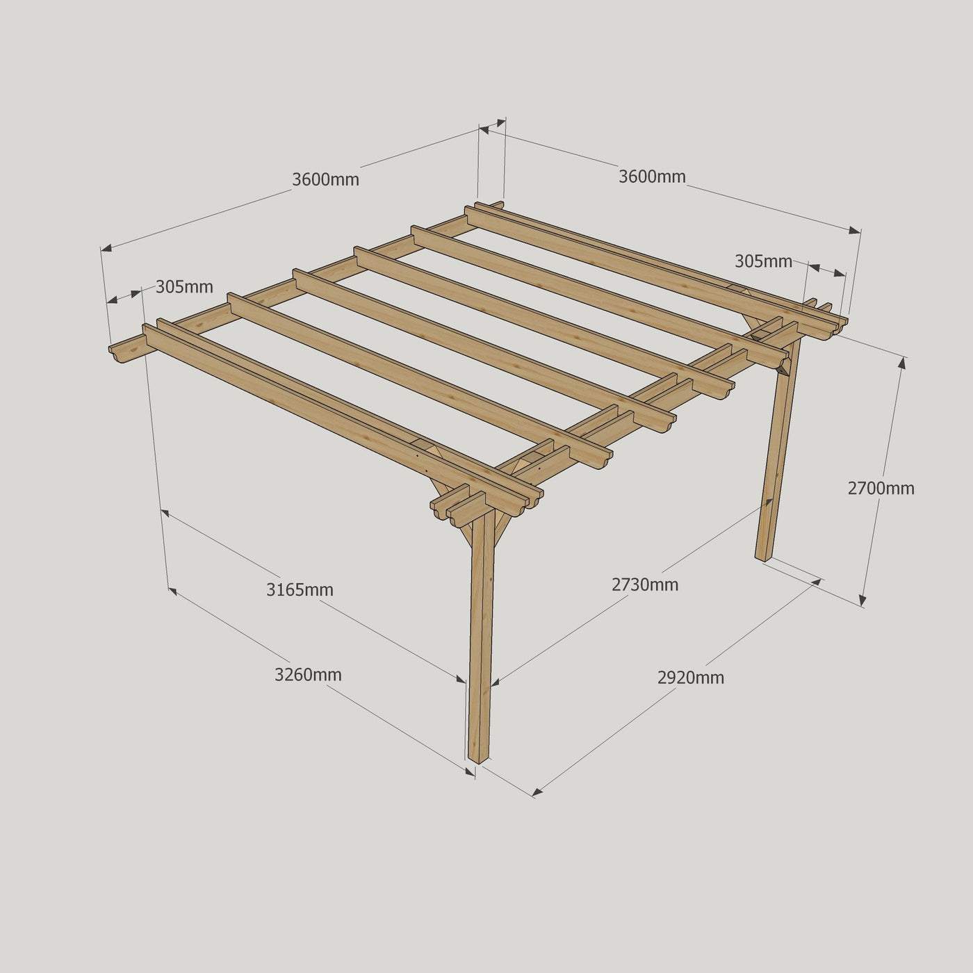 Wall Mounted Double Garden Pergola - Light Green - 3.6m Depth x 3.6m Length - image 11