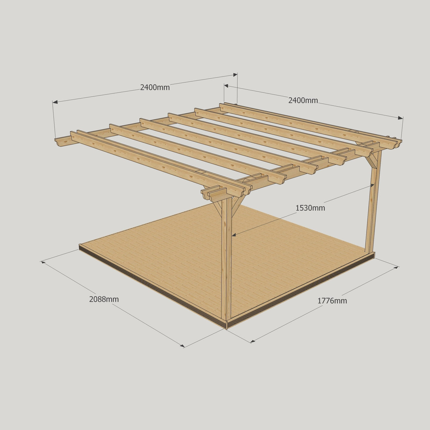 Wall Mounted Double Garden Pergola with Decking - Light Green - 2.4m Depth x 2.4m Length - image 13