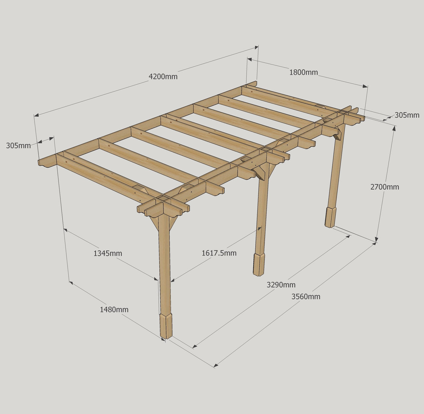 Wall Mounted Double Premium Pergola - Rustic Brown - 1.8m Depth x 4.2m Length - image 13
