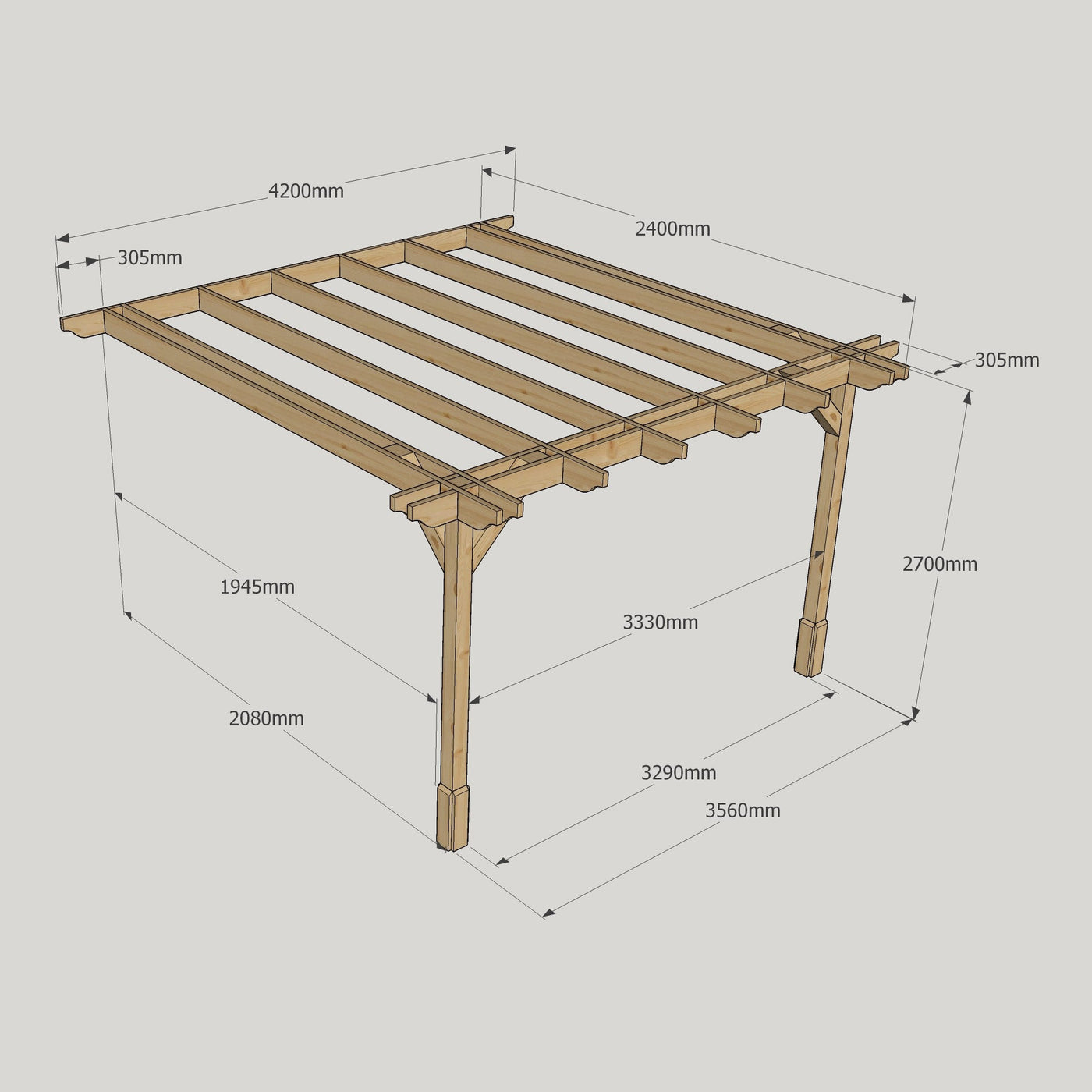 Wall Mounted Double Premium Pergola - Rustic Brown - 2.4m Depth x 4.2m Length - image 12