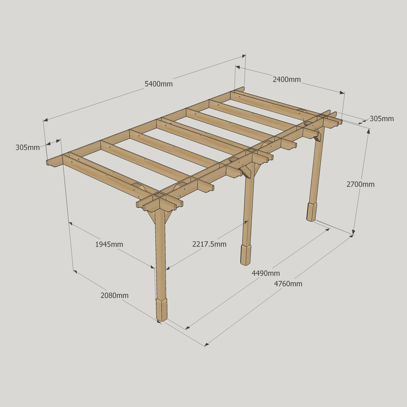 Wall Mounted Double Premium Pergola - Rustic Brown - 2.4m Depth x 5.4m Length - image 12