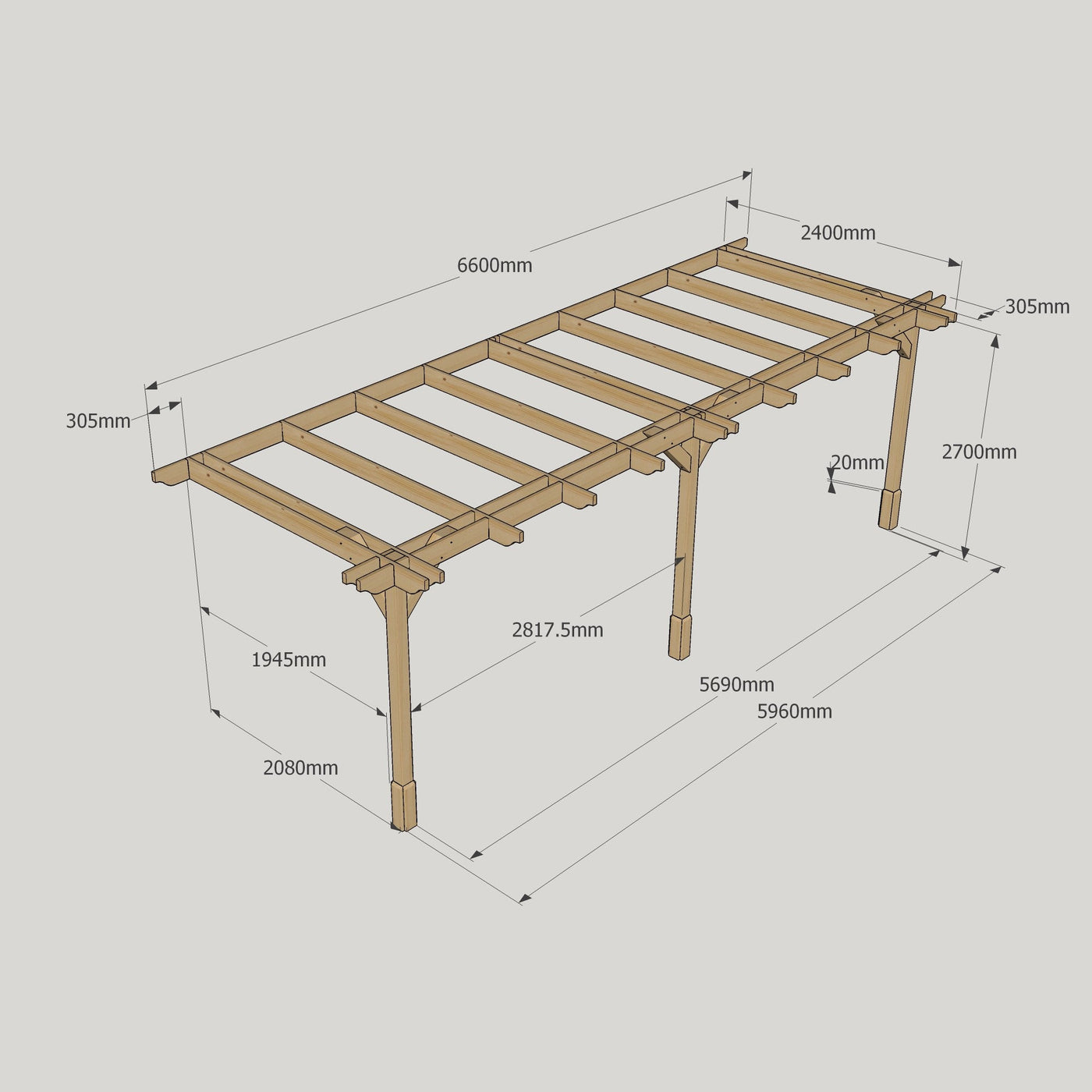 Wall Mounted Double Premium Pergola - Light Green - 2.4m Depth x 6.6m Length - image 12