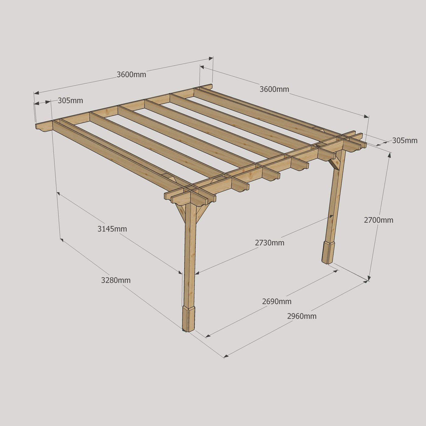 Wall Mounted Double Premium Pergola - Rustic Brown - 3.6m Depth x 3.6m Length - image 12